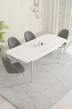Rovena Olbia Beyaz 80x132 Açılabilir Suntalam Mutfak Masası Takımı 4 Adet Sandalye