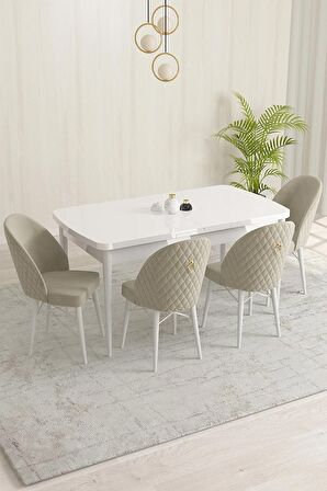 Rovena Olbia Beyaz 80x132 Açılabilir Suntalam Mutfak Masası Takımı 4 Adet Sandalye