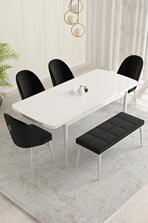 Rovena Olbia Beyaz 80x132 Açılabilir Suntalam Mutfak Masası Takımı 4 Adet Sandalye+1 Bench
