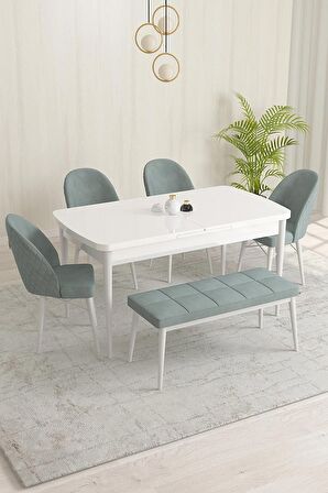 Rovena Olbia Beyaz 80x132 Açılabilir Suntalam Mutfak Masası Takımı 4 Adet Sandalye+1 Bench