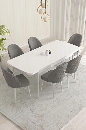 Rovena Olbia Beyaz 80x132 Açılabilir Suntalam Mutfak Masası Takımı 6 Adet Sandalye
