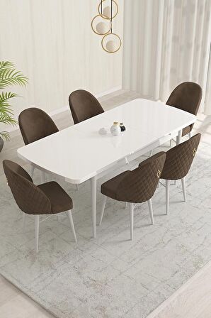 Rovena Olbia Beyaz 80x132 Açılabilir Suntalam Mutfak Masası Takımı 6 Adet Sandalye