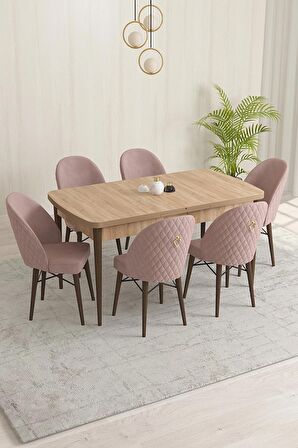 Rovena Olbia Meşe 80x132 Açılabilir Suntalam Mutfak Masası Takımı 6 Adet Sandalye