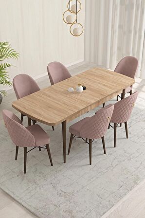 Rovena Olbia Meşe 80x132 Açılabilir Suntalam Mutfak Masası Takımı 6 Adet Sandalye