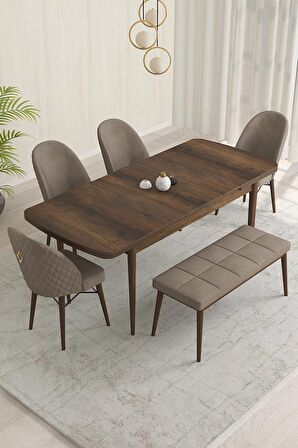 Rovena Olbia Barok 80x132 Açılabilir Suntalam Mutfak Masası Takımı 4 Adet Sandalye+1 Bench