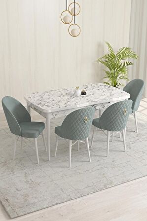 Rovena Olbia Beyaz Mermer 80x132 Açılabilir Suntalam Mutfak Masası Takımı 4 Adet Sandalye