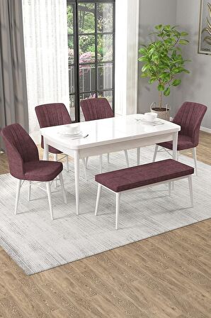 Rovena Novana Beyaz 80x132 Açılabilir Suntalam Mutfak Masası Takımı 4 Adet Sandalye + 1 Bench