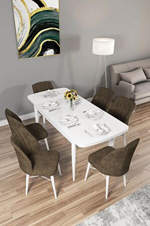 Rovena Novana Beyaz 80x132 Açılabilir Suntalam Mutfak Masası Takımı 6 Adet Sandalye