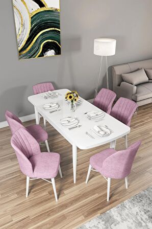 Rovena Novana Beyaz 80x132 Açılabilir Suntalam Mutfak Masası Takımı 6 Adet Sandalye