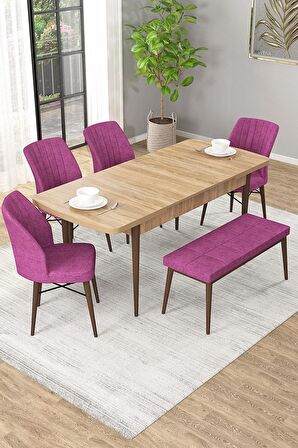 Rovena Novana Meşe 80x132 Açılabilir Suntalam Mutfak Masası Takımı 4 Adet Sandalye + 1 Bench