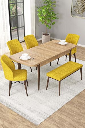 Rovena Novana Meşe 80x132 Açılabilir Suntalam Mutfak Masası Takımı 4 Adet Sandalye + 1 Bench