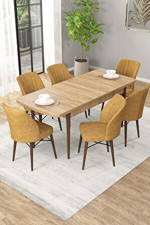 Rovena Novana Meşe 80x132 Açılabilir Suntalam Mutfak Masası Takımı 6 Adet Sandalye