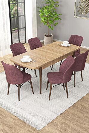 Rovena Novana Meşe 80x132 Açılabilir Suntalam Mutfak Masası Takımı 6 Adet Sandalye