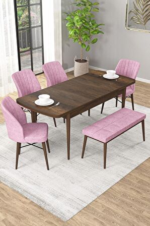 Rovena Novana Barok 80x132 Açılabilir Suntalam Mutfak Masası Takımı 4 Adet Sandalye + 1 Bench