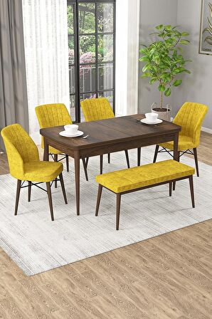 Rovena Novana Barok 80x132 Açılabilir Suntalam Mutfak Masası Takımı 4 Adet Sandalye + 1 Bench