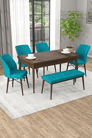 Rovena Novana Barok 80x132 Açılabilir Suntalam Mutfak Masası Takımı 4 Adet Sandalye + 1 Bench