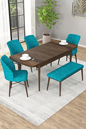 Rovena Novana Barok 80x132 Açılabilir Suntalam Mutfak Masası Takımı 4 Adet Sandalye + 1 Bench