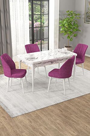 Rovena Novana Beyaz Mermer 80x132 Açılabilir Suntalam Mutfak Masası Takımı 4 Adet Sandalye