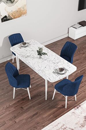 Rovena Novana Beyaz Mermer 80x132 Açılabilir Suntalam Mutfak Masası Takımı 4 Adet Sandalye