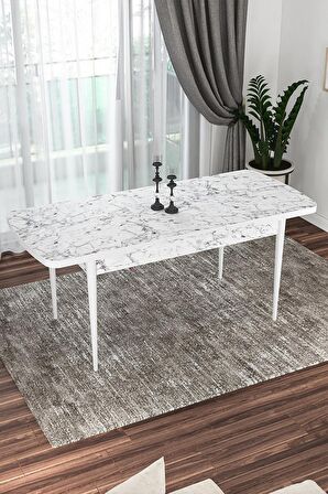 Rovena Novana Beyaz Mermer 80x132 Açılabilir Suntalam Mutfak Masası Takımı 4 Adet Sandalye + 1 Bench