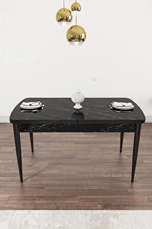 Rovena Novana Siyah Mermer 80x132 Açılabilir Suntalam Mutfak Masası Takımı 6 Adet Sandalye