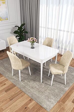 Rovena Zayn Beyaz 80x132 Açılabilir Suntalam Mutfak Masası Takımı 4 Adet Sandalye