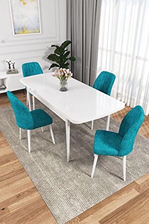 Rovena Zayn Beyaz 80x132 Açılabilir Suntalam Mutfak Masası Takımı 4 Adet Sandalye