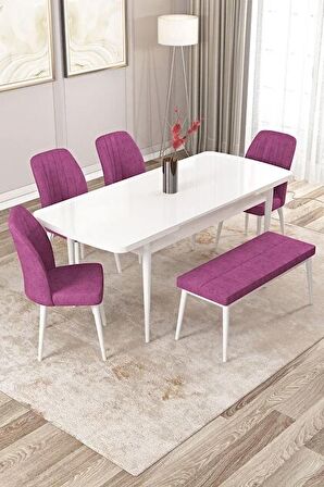 Rovena Zayn Beyaz 80x132 Açılabilir Suntalam Mutfak Masası Takımı 4 Adet Sandalye + 1 Bench