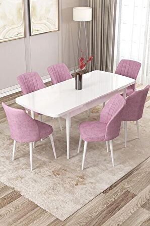 Rovena Zayn Beyaz 80x132 Açılabilir Suntalam Mutfak Masası Takımı 6 Adet Sandalye