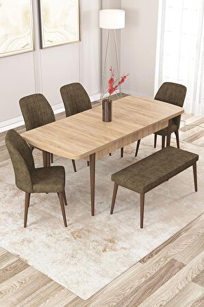 Rovena Zayn Meşe 80x132 Açılabilir Suntalam Mutfak Masası Takımı 4 Adet Sandalye + 1 Bench