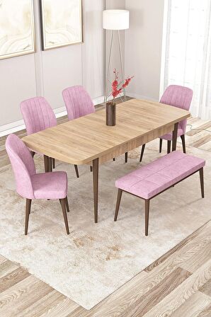 Rovena Zayn Meşe 80x132 Açılabilir Suntalam Mutfak Masası Takımı 4 Adet Sandalye + 1 Bench