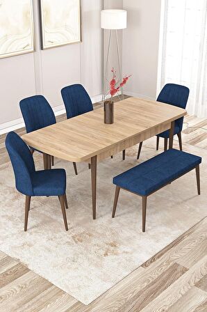 Rovena Zayn Meşe 80x132 Açılabilir Suntalam Mutfak Masası Takımı 4 Adet Sandalye + 1 Bench