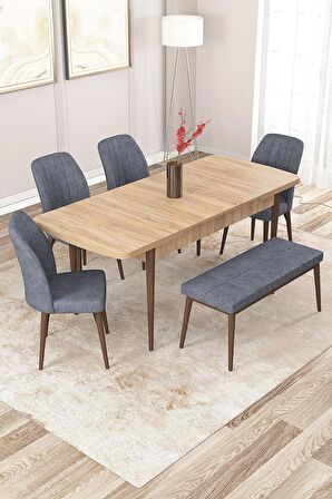 Rovena Zayn Meşe 80x132 Açılabilir Suntalam Mutfak Masası Takımı 4 Adet Sandalye + 1 Bench