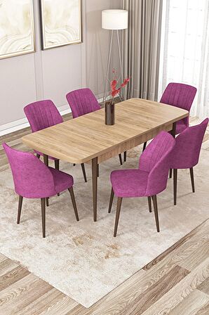 Rovena Zayn Meşe 80x132 Açılabilir Suntalam Mutfak Masası Takımı 6 Adet Sandalye