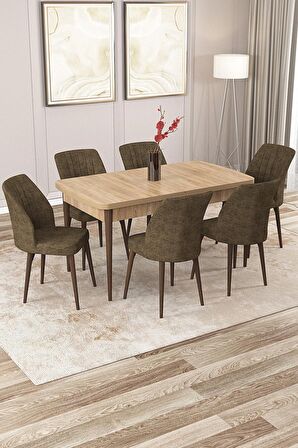 Rovena Zayn Meşe 80x132 Açılabilir Suntalam Mutfak Masası Takımı 6 Adet Sandalye