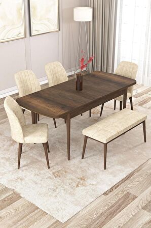 Rovena Zayn Barok 80x132 Açılabilir Suntalam Mutfak Masası Takımı 4 Adet Sandalye + 1 Bench