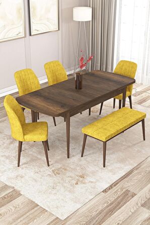Rovena Zayn Barok 80x132 Açılabilir Suntalam Mutfak Masası Takımı 4 Adet Sandalye + 1 Bench