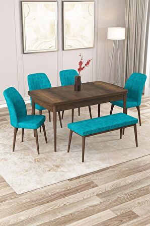 Rovena Zayn Barok 80x132 Açılabilir Suntalam Mutfak Masası Takımı 4 Adet Sandalye + 1 Bench