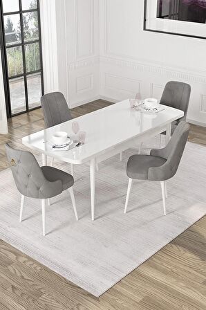 Rovena Alya Barok 80x132 Açılabilir Mdf Mutfak Masası Takımı 4 Adet Sandalye