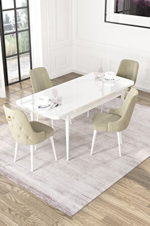 Rovena Alya Barok 80x132 Açılabilir Mdf Mutfak Masası Takımı 4 Adet Sandalye