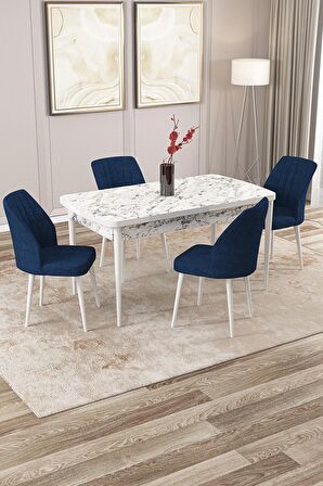 Rovena Zayn Beyaz Mermer 80x132 Açılabilir Suntalam Mutfak Masası Takımı 4 Adet Sandalye