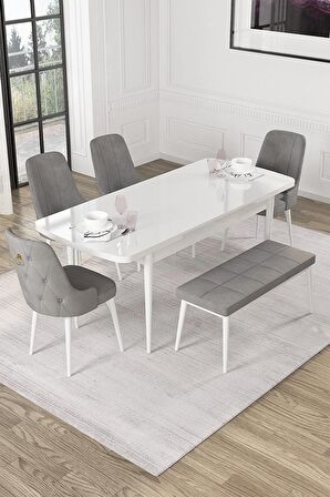 Rovena Alya Barok 80x132 Açılabilir Mdf Mutfak Masası Takımı 4 Adet Sandalye