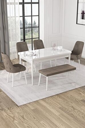Rovena Alya Barok 80x132 Açılabilir Mdf Mutfak Masası Takımı 4 Adet Sandalye