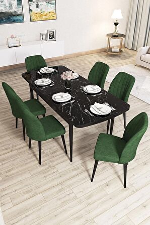Rovena Zayn Siyah Mermer 80x132 Açılabilir Suntalam Mutfak Masası Takımı 4 Adet Sandalye