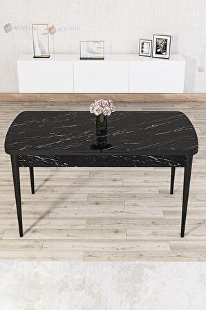 Rovena Zayn Siyah Mermer 80x132 Açılabilir Suntalam Mutfak Masası Takımı 4 Adet Sandalye