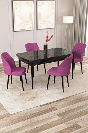 Rovena Zayn Siyah Mermer 80x132 Açılabilir Suntalam Mutfak Masası Takımı 4 Adet Sandalye