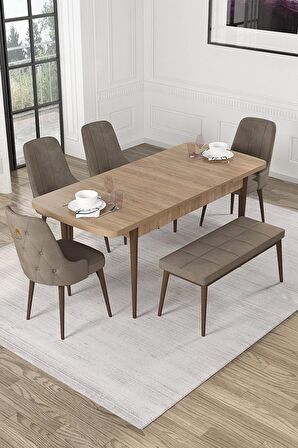 Rovena Alya Barok 80x132 Açılabilir Mdf Mutfak Masası Takımı 4 Adet Sandalye