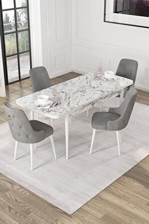 Rovena Alya Barok 80x132 Açılabilir Mdf Mutfak Masası Takımı 4 Adet Sandalye