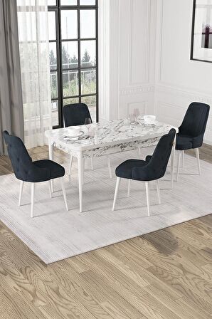Rovena Alya Barok 80x132 Açılabilir Mdf Mutfak Masası Takımı 4 Adet Sandalye