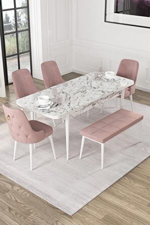 Rovena Alya Barok 80x132 Açılabilir Mdf Mutfak Masası Takımı 4 Adet Sandalye